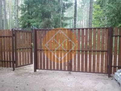 Металлические распашные ворота из штакетника для дачи